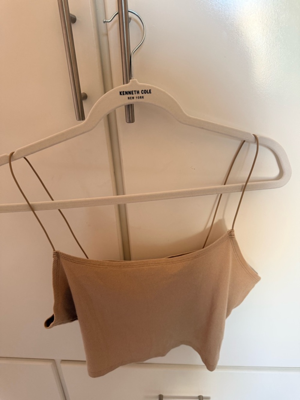 H&M Beige Ribbed Spaghetti-Strap Crop Top